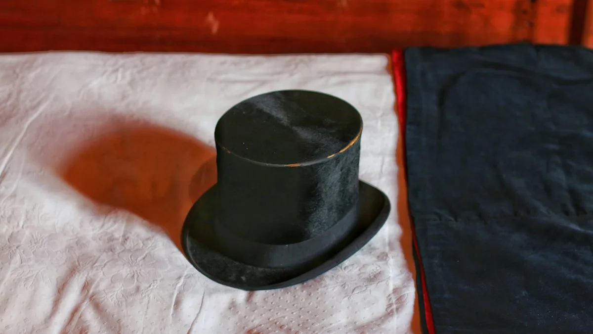 Black top hat with a tall flat crown