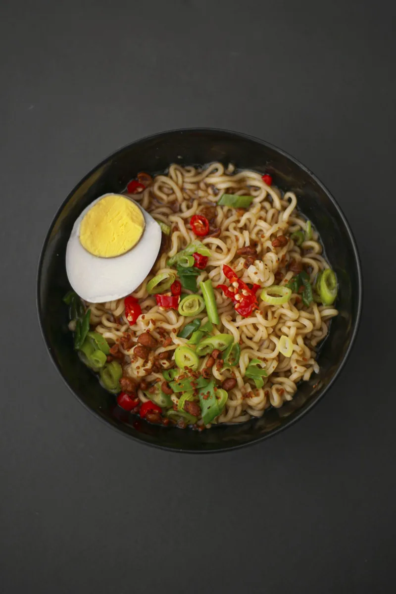 Bowl of ramen with a soft boiled egg