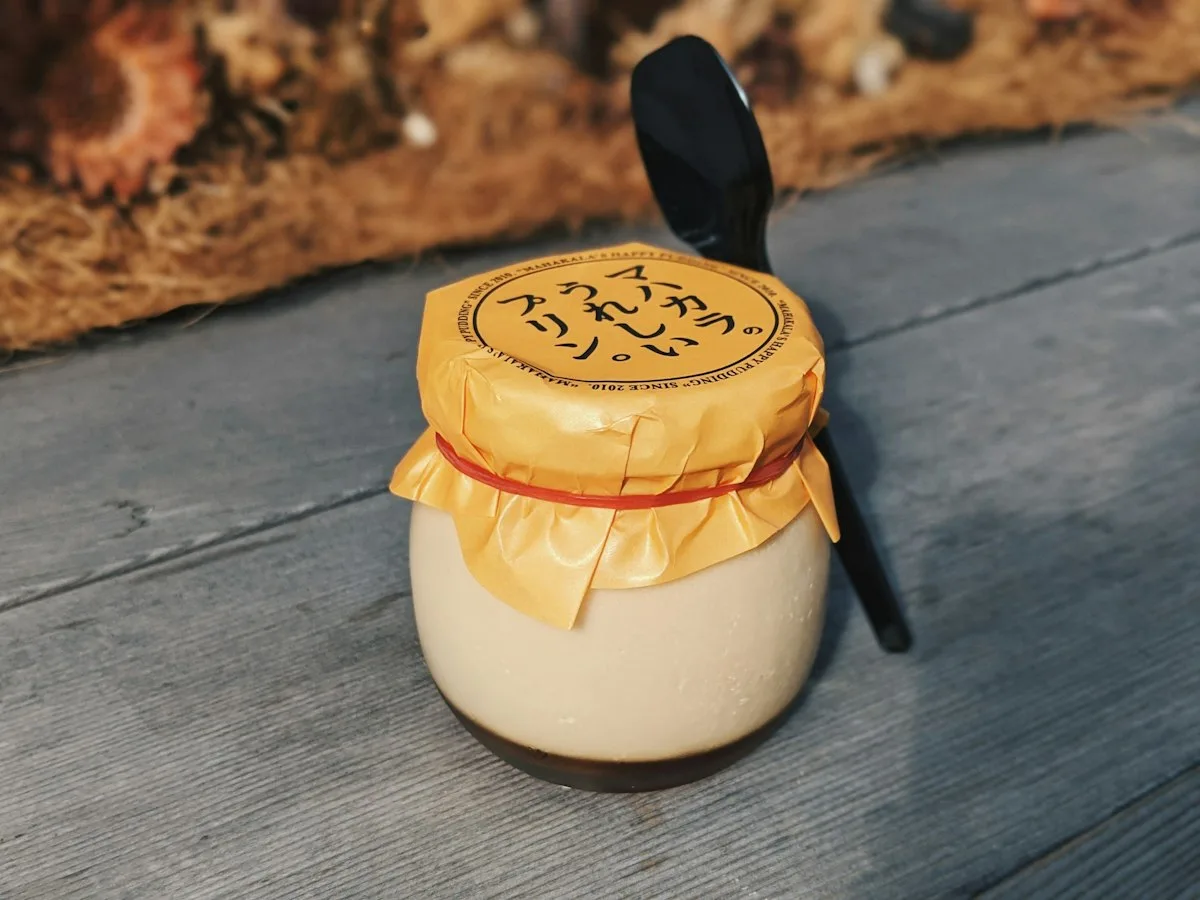 Caramel custard pudding in a jar