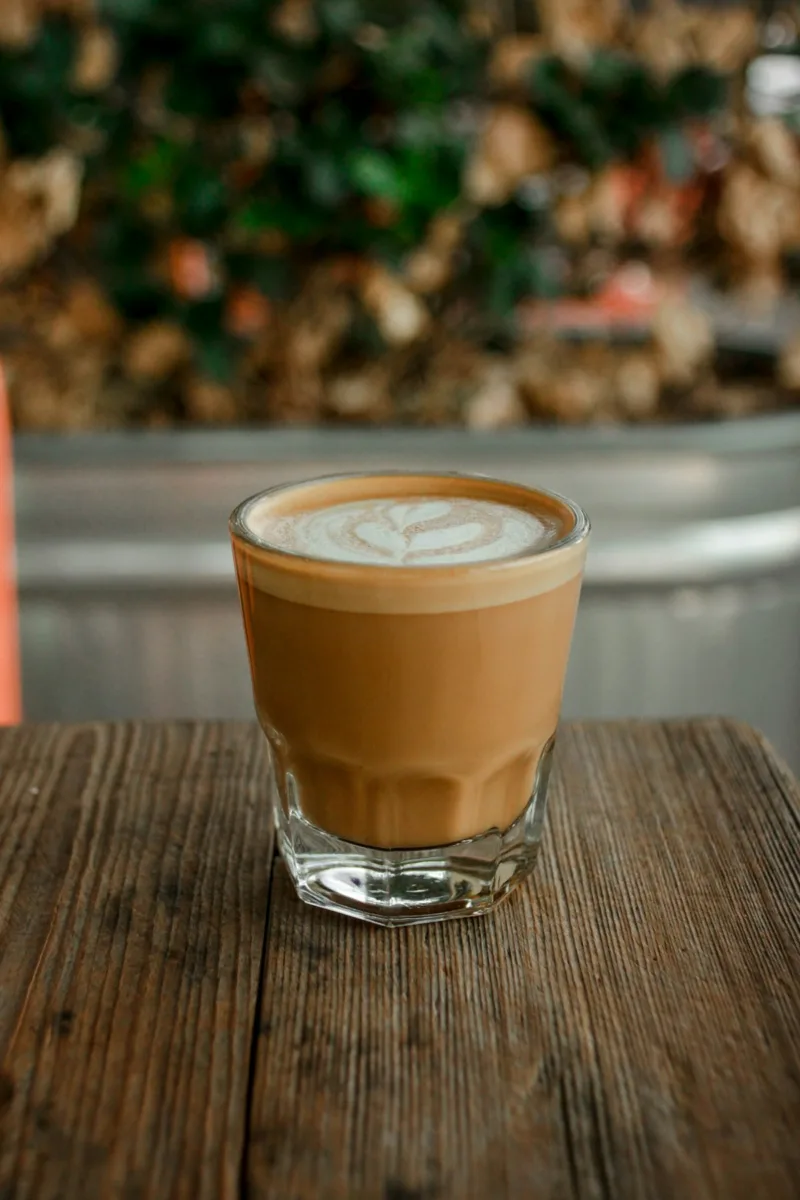 Cortado coffee in a small glass