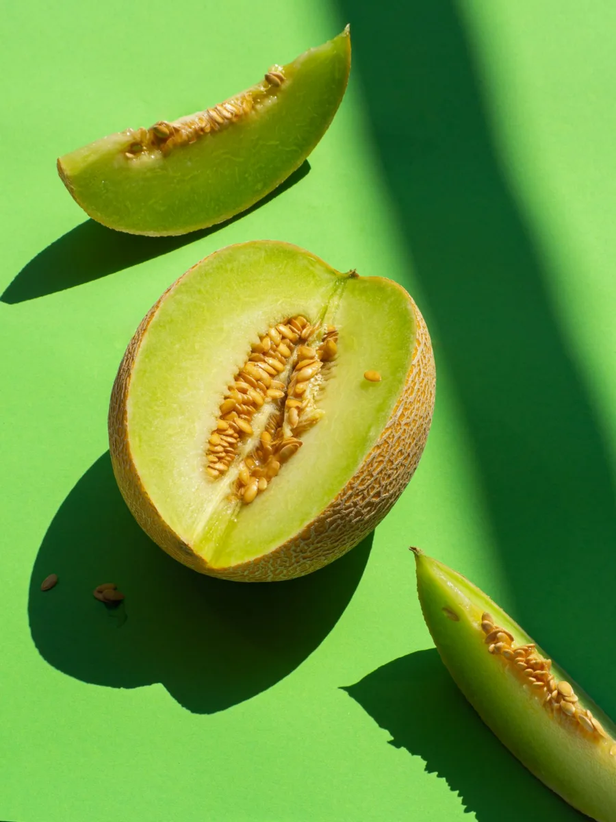 Cut cantaloupe melon with orange flesh