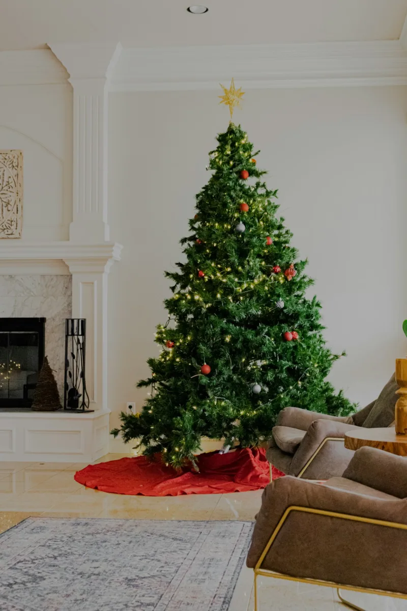 Decorated Christmas tree in a living room