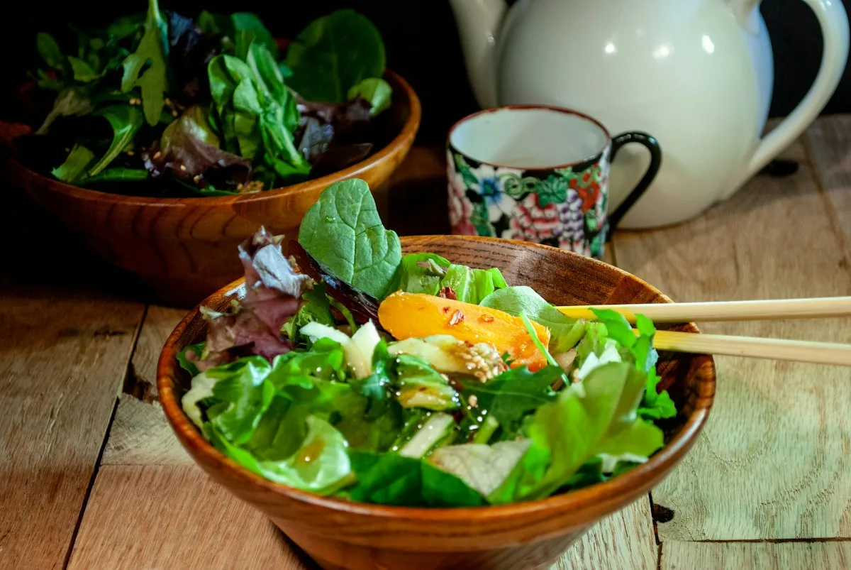 Garden salad in a wooden bowl