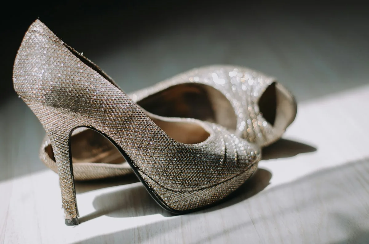 Glitter peep toe high heels