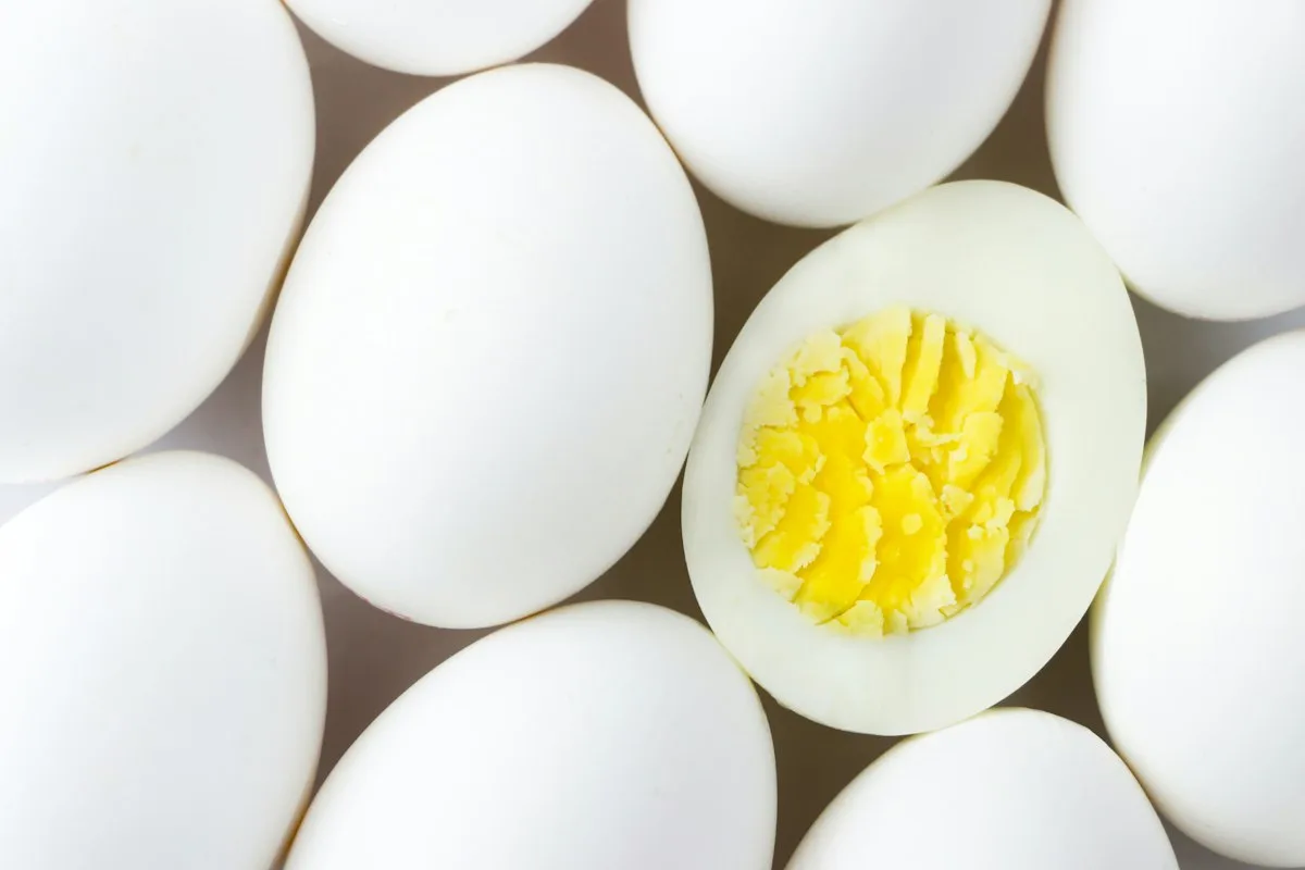 Hard-boiled eggs cut in half