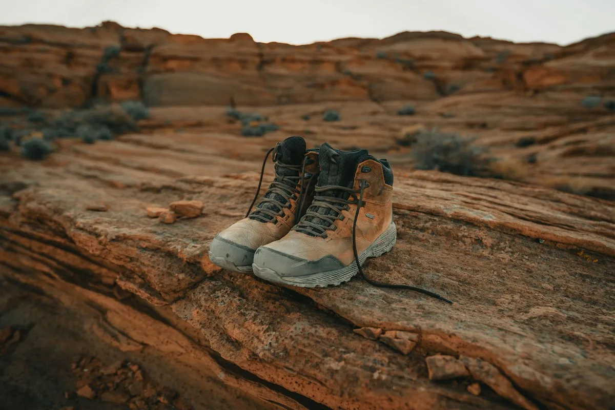 Hiking boots on a rock