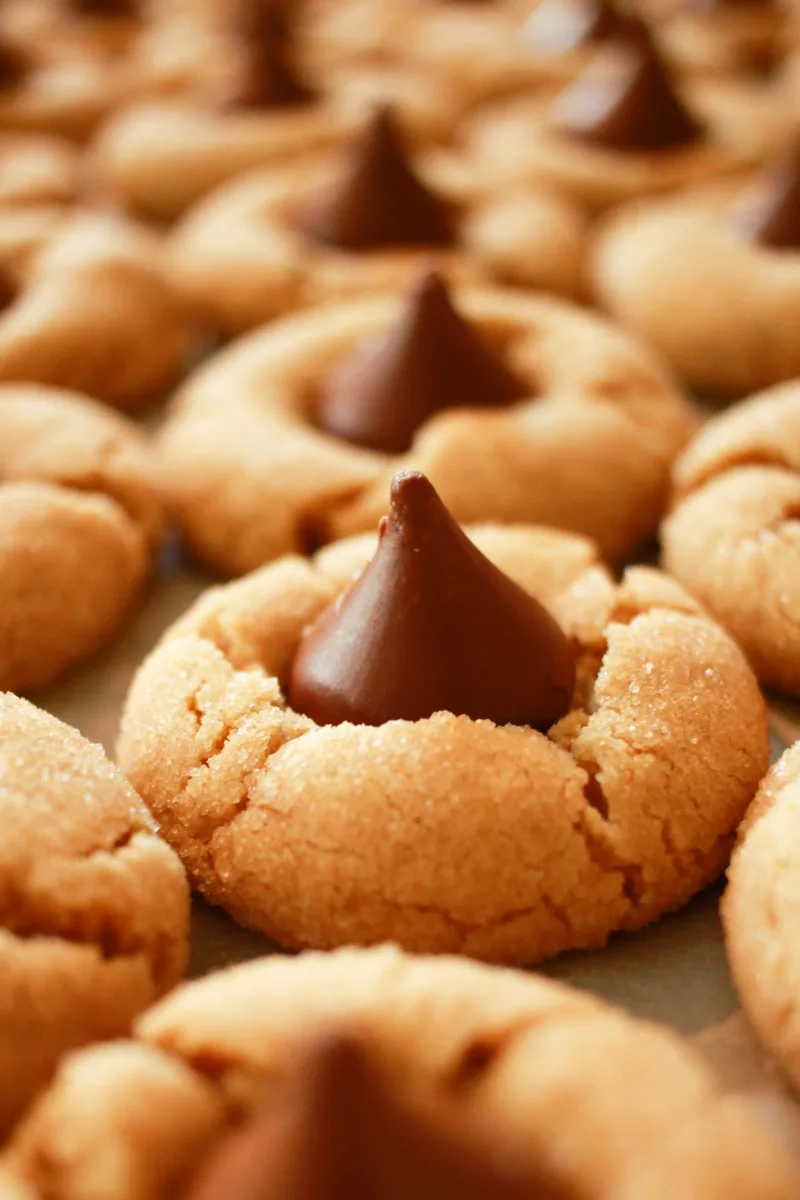 Peanut butter blossom cookies with chocolate centers