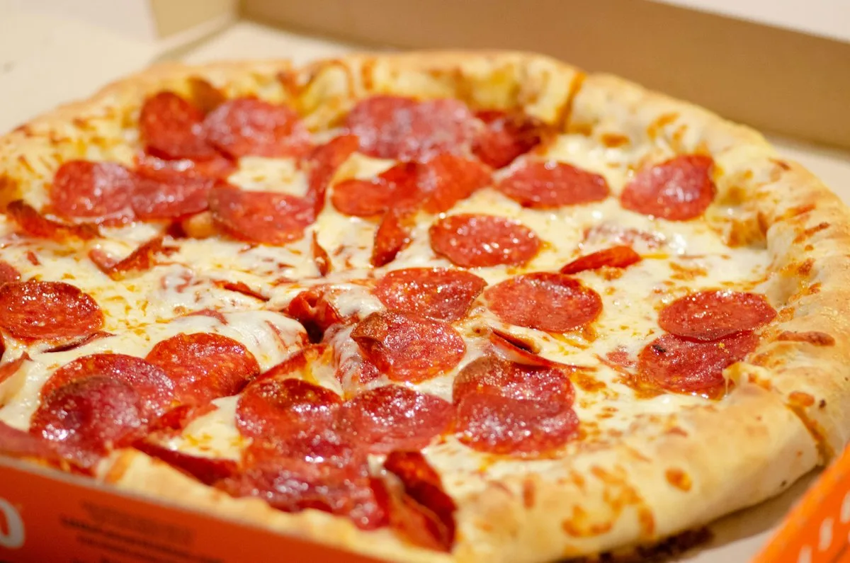 Pepperoni pizza close up