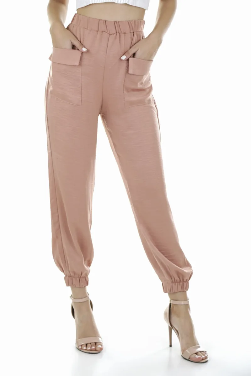 Pink jogger pants with elastic cuffs