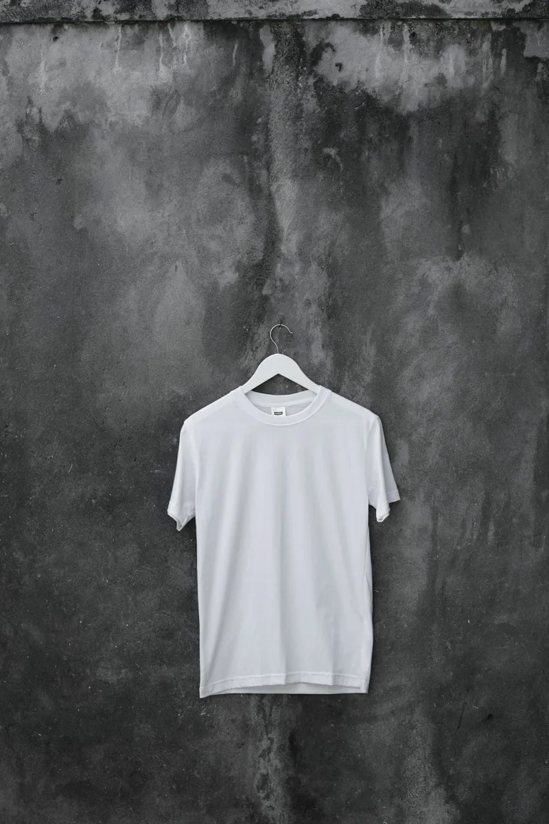 Plain white T shirt on a hanger
