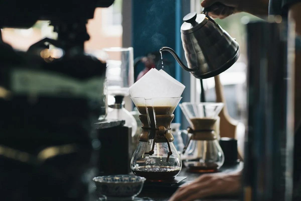 Pour over coffee being brewed by hand