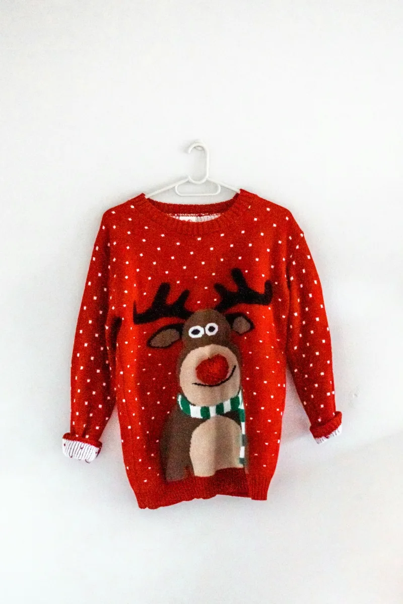 Red Christmas sweater with a reindeer