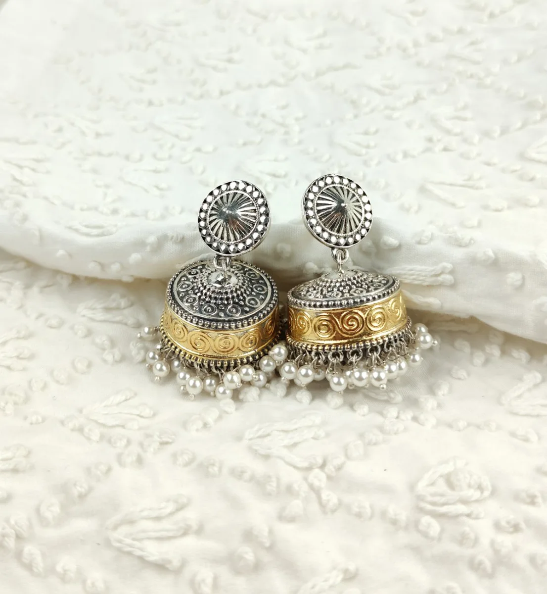 Silver jhumka earrings