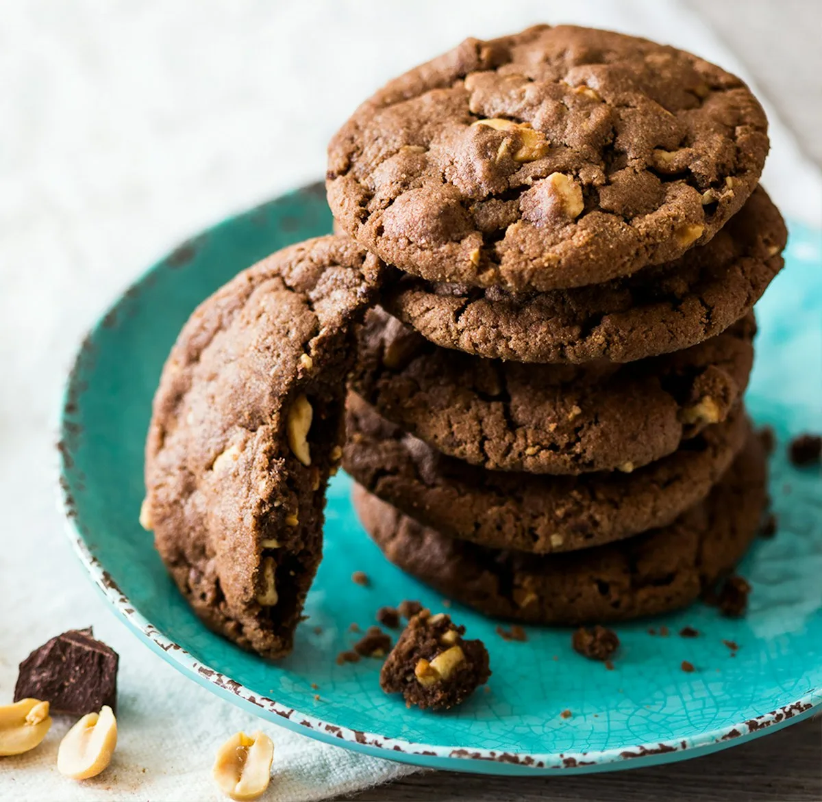Stack of double chocolate cookies