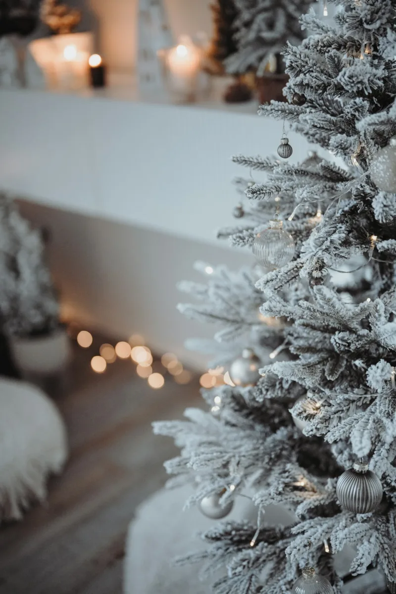 White flocked Christmas tree