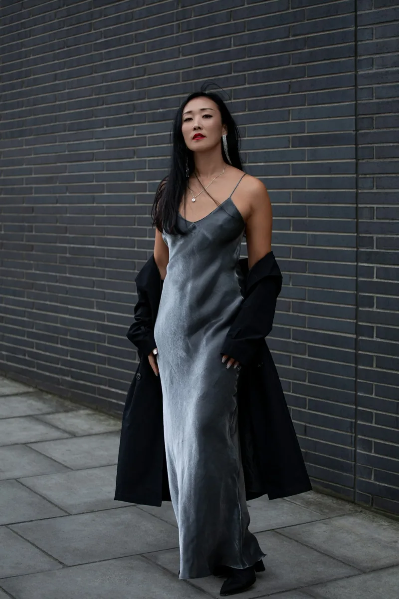Woman wearing a satin slip dress
